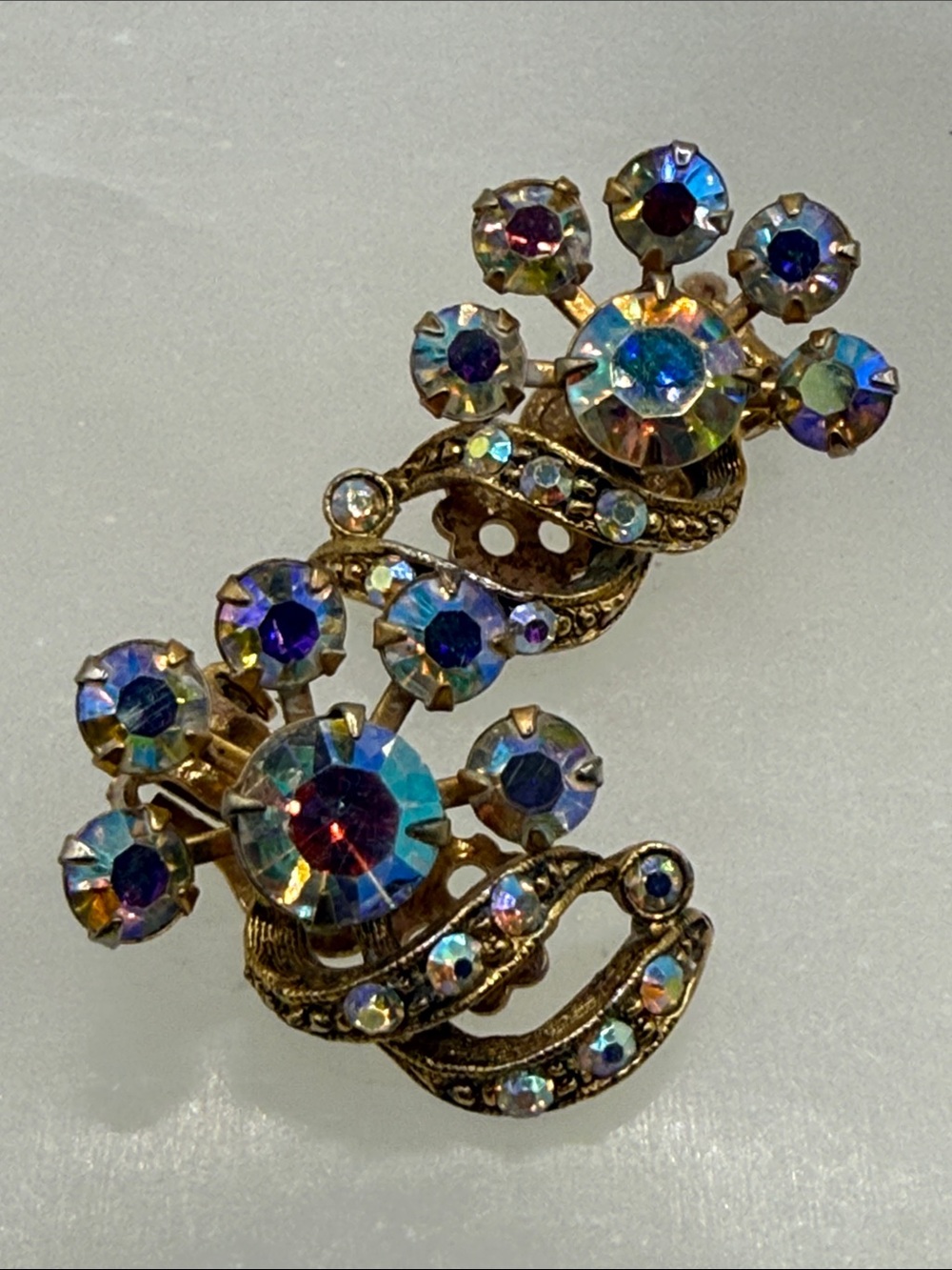 Vintage Selro Selini signed Aurora Borealis rare find clip earrings collector ⭐️